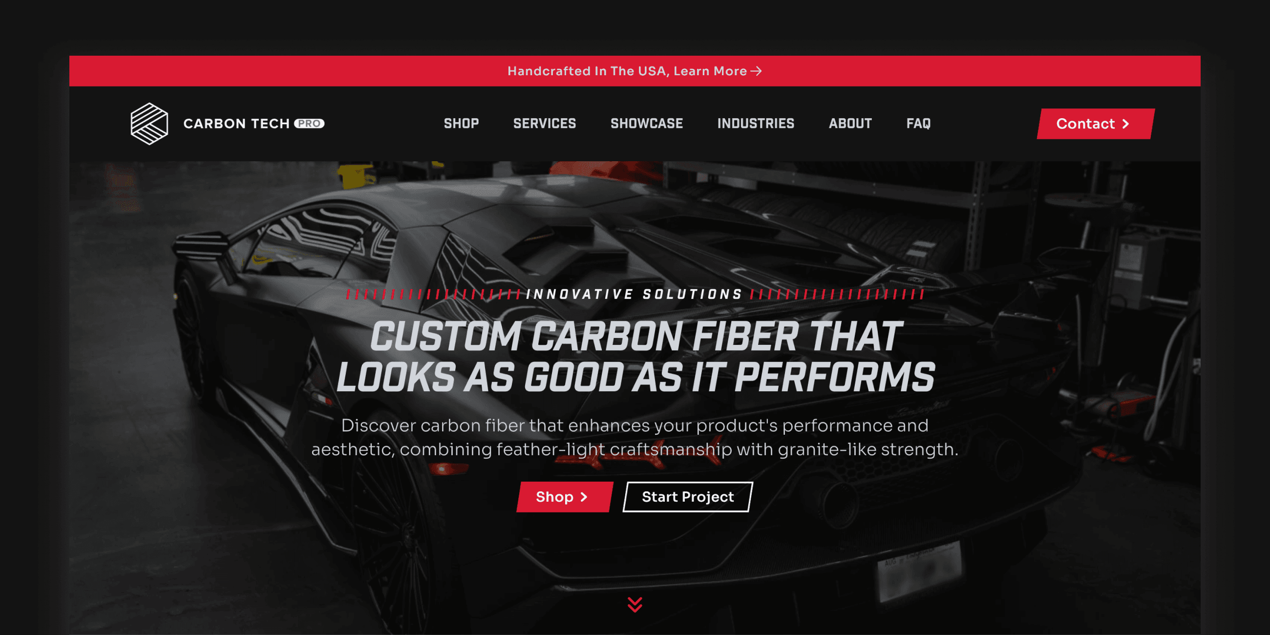 Detailed layout example of the Carbon Tech Pro home hero section