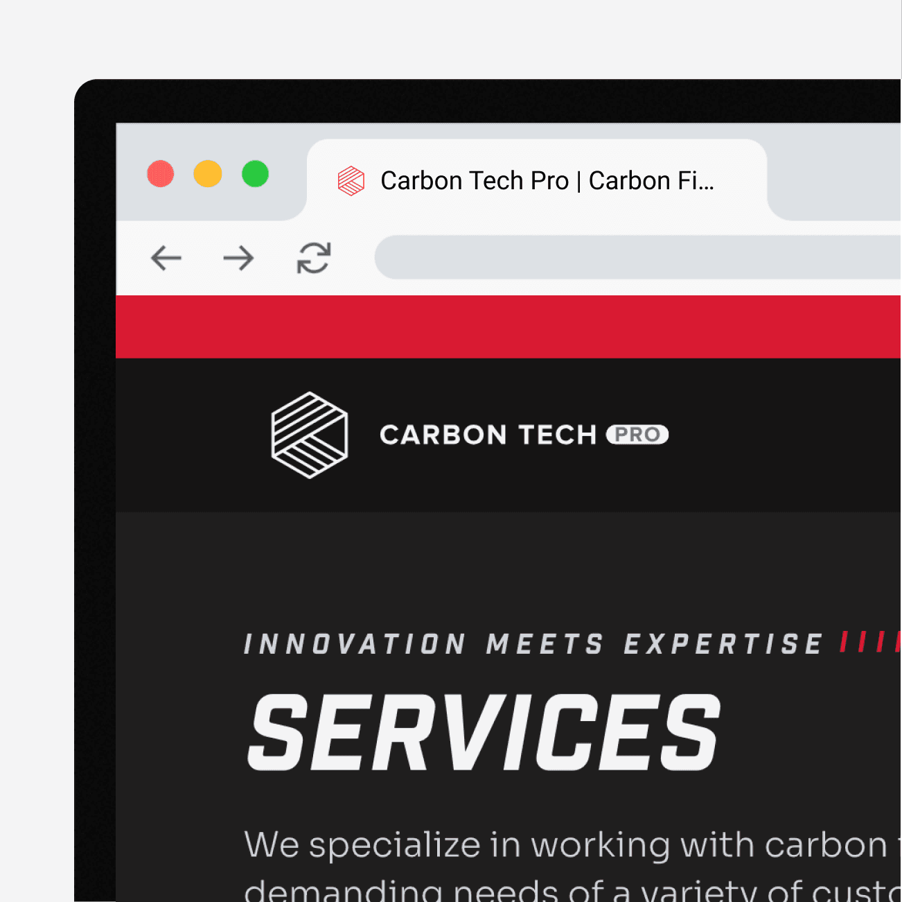 Website layout mockup showing Carbon Tech Pro site interface